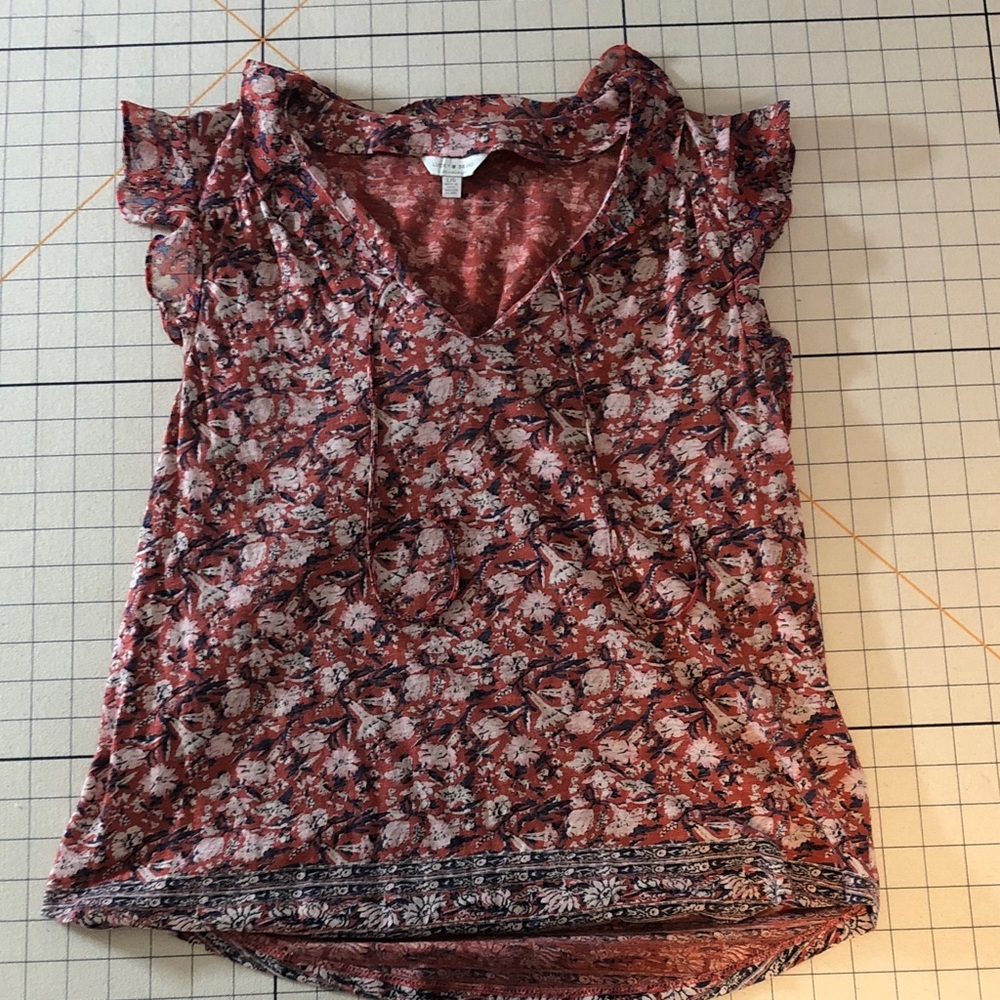 Lucky Brand Red Floral Ruffle Sleeveless Blouse